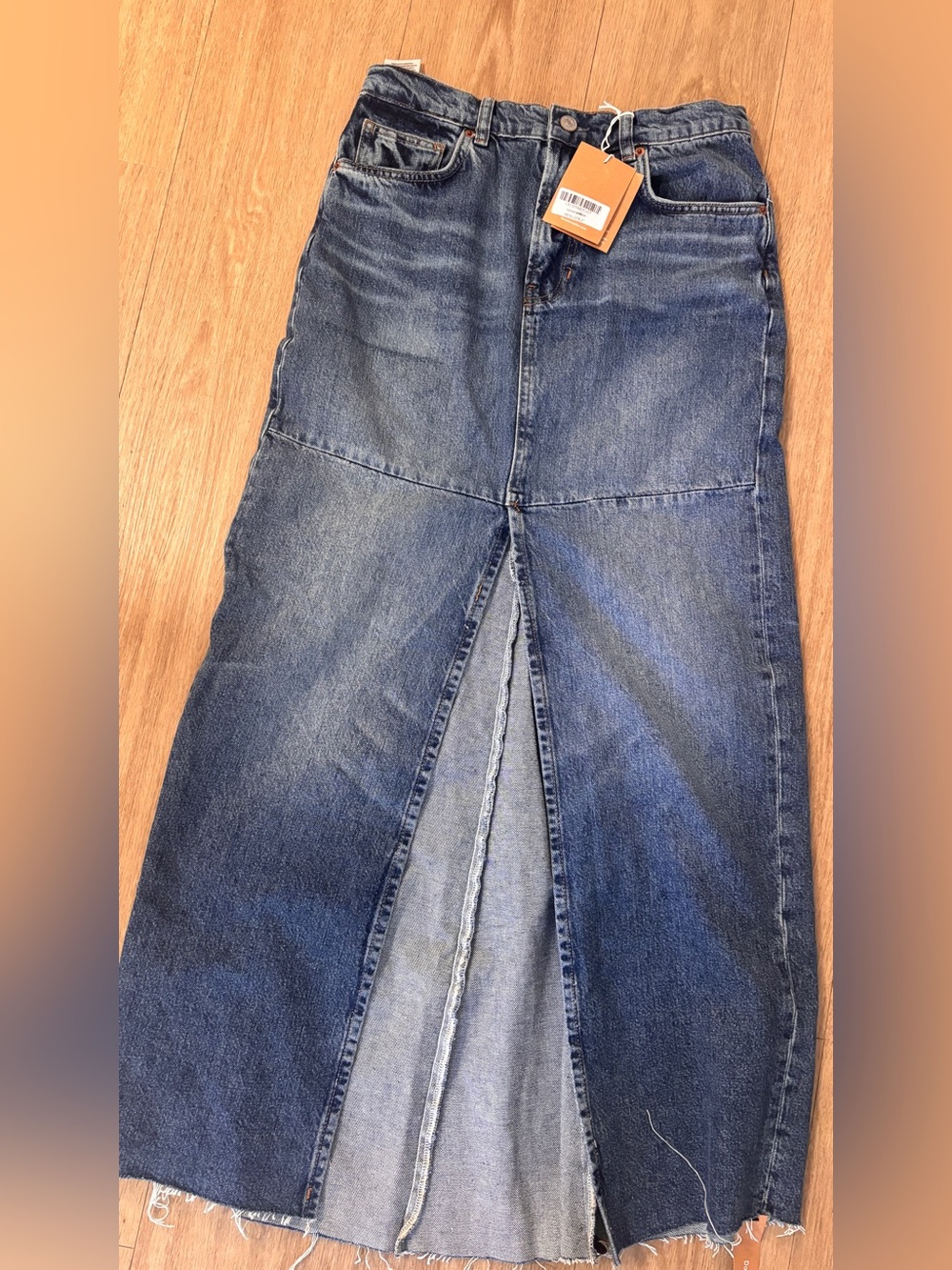 Reformation Blue Denim Straight-Leg Jeans with Front Slit